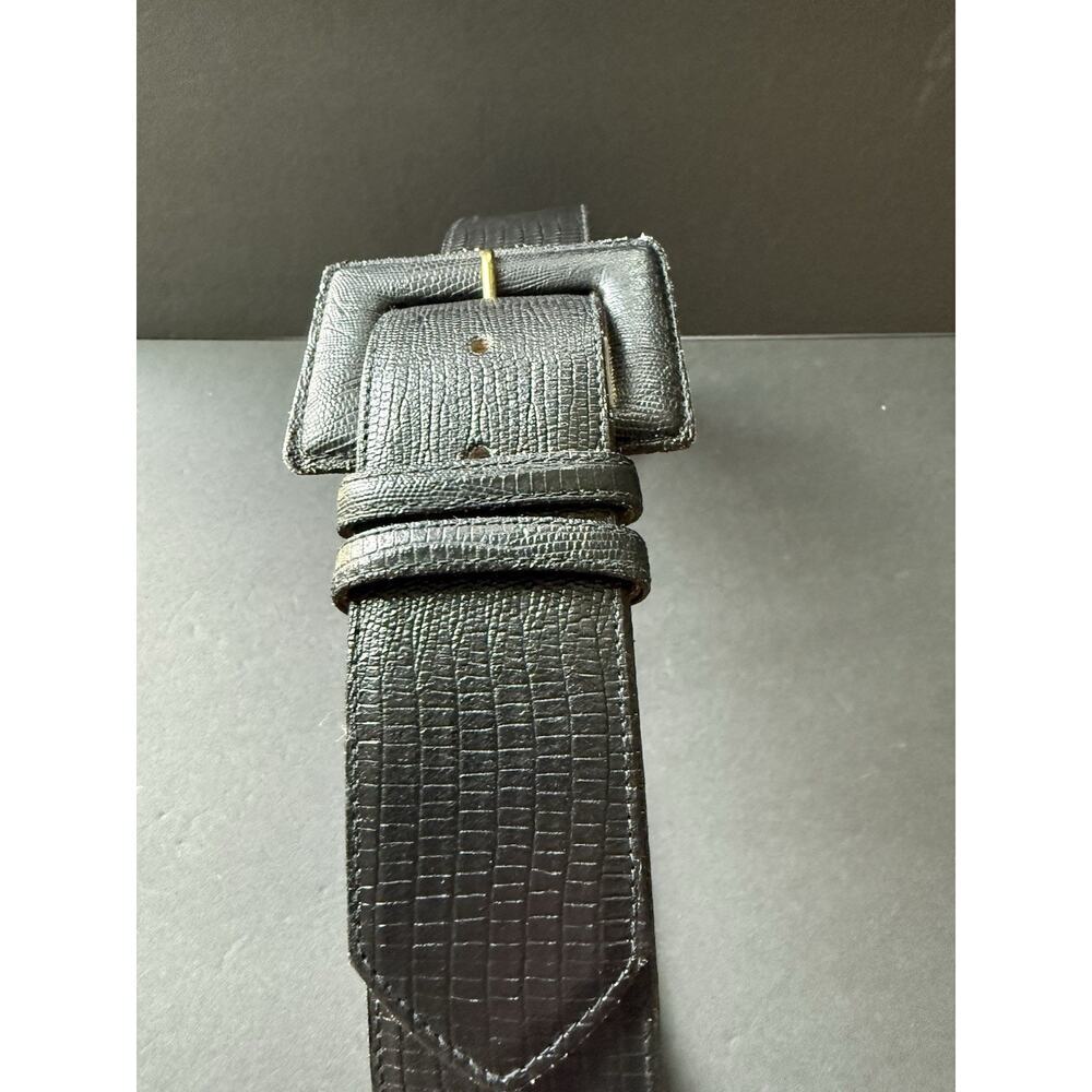 Talbots Lizard Grain Leather Womens Belt Wide Black Size Medium Career Capsule - Picture 2 of 10